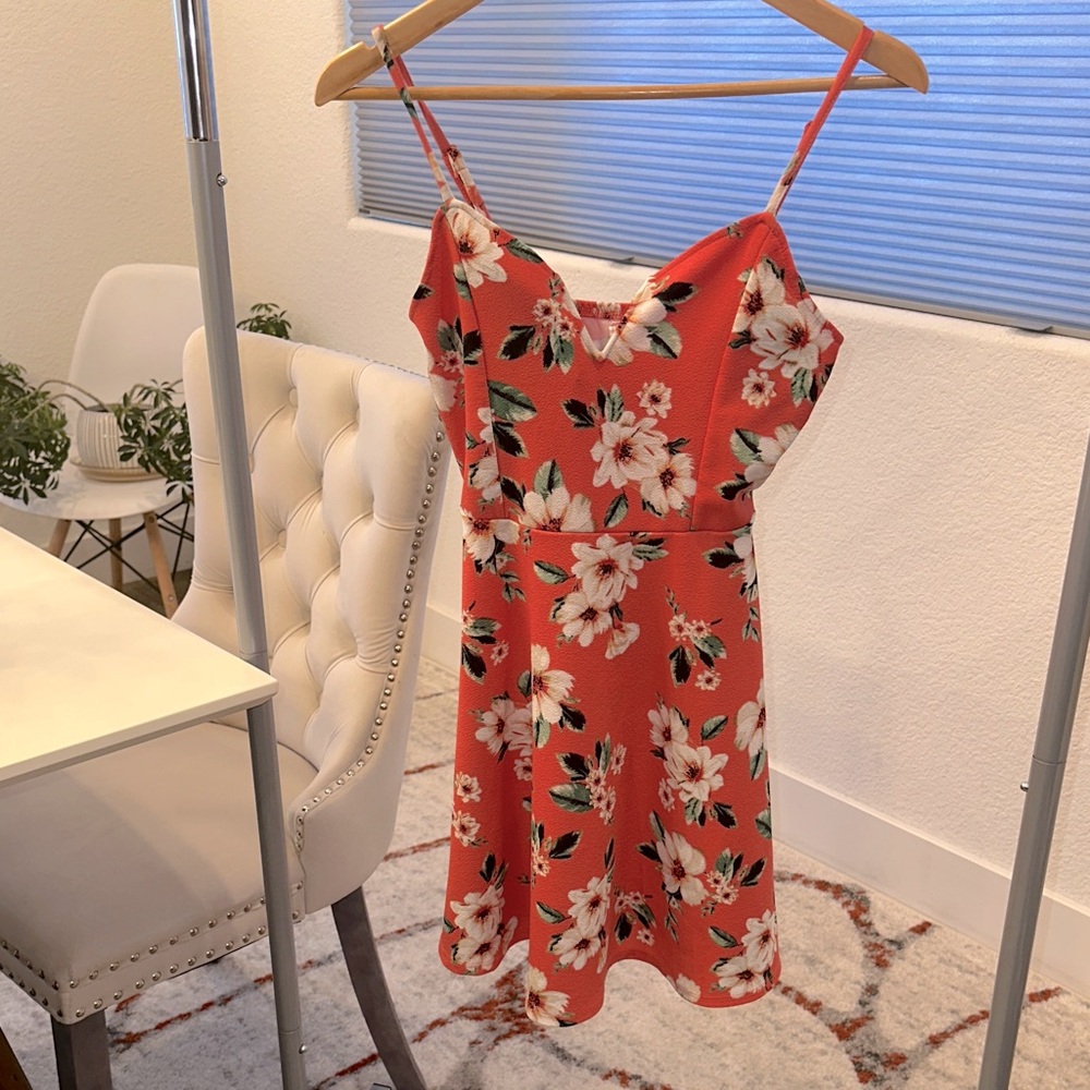 No Boundaries Coral Floral Mini Dress